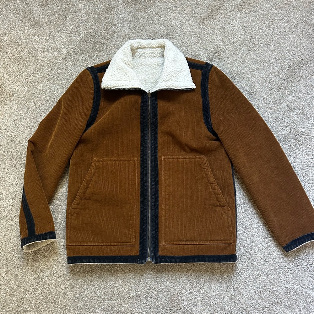 Marine Layer Brown Teddy Jacket with Cream Accents - Reversable Sherpa